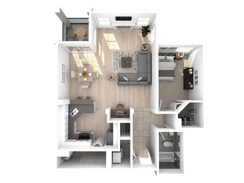 Floor plan for 1 bed, 1 bath, 773 sqft